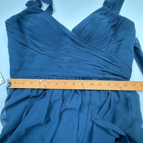 Azazie Aziza Dress Womens A10 Dark Navy A Line V Neck Pleated Chiffon Bridesmaid - Picture 14 of 16